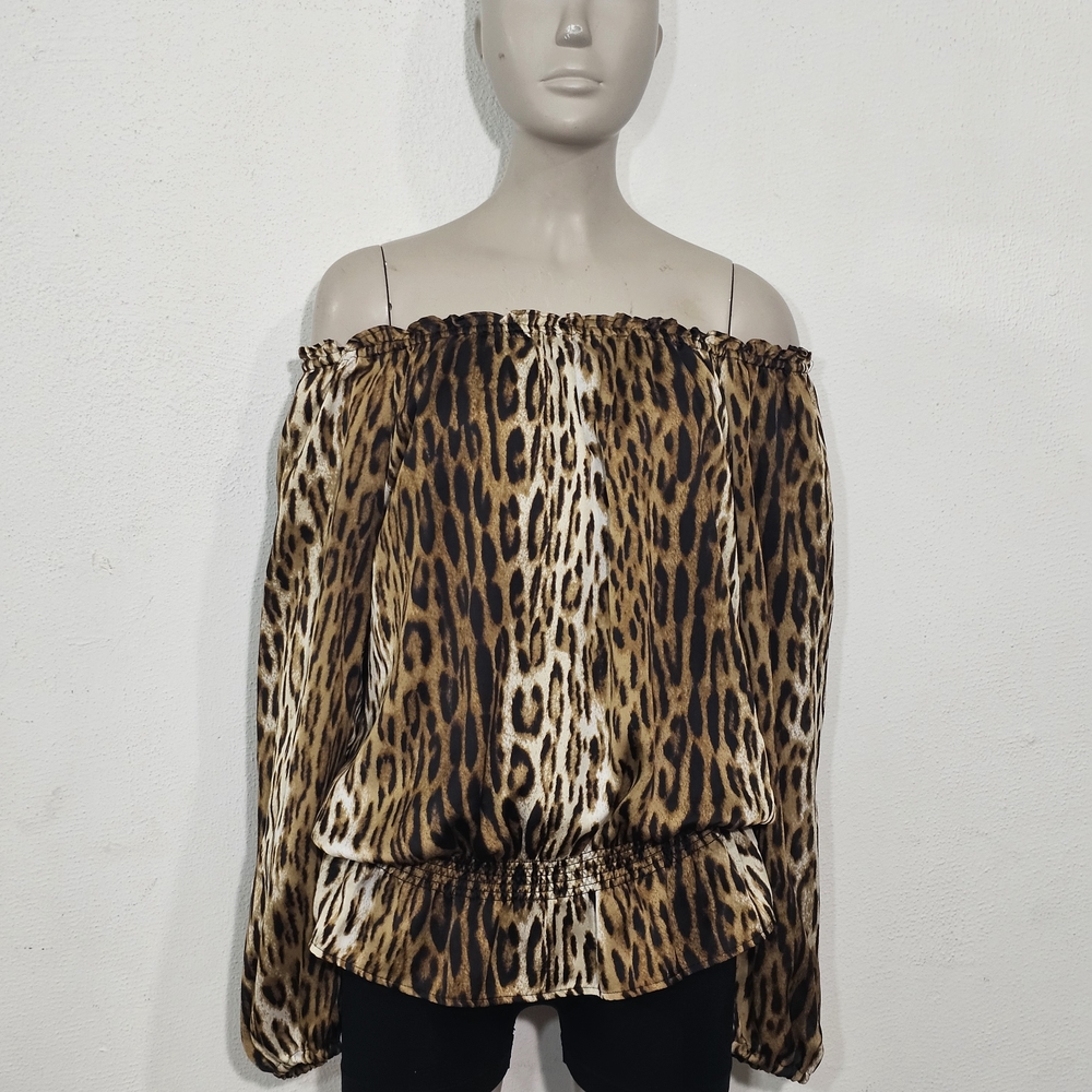 Michael Kors Blouse-Womens Medium-Leopard/Cheetah Print Top-Stretch Animal Print - Picture 2 of 12
